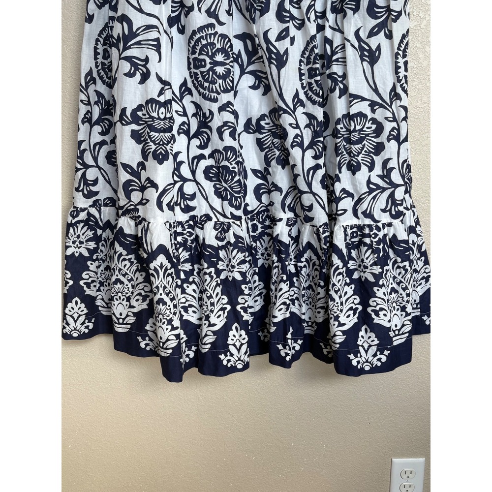 Soft Surroundings Navy White Floral Tiered Cotton Maxi Skirt Elastic Waist L - Picture 5 of 8